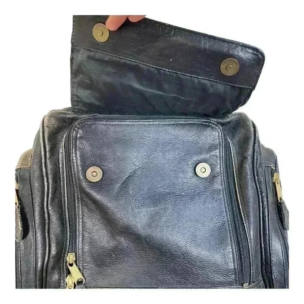 Frye black leather backpack commuter bag travel natural distressed biker school